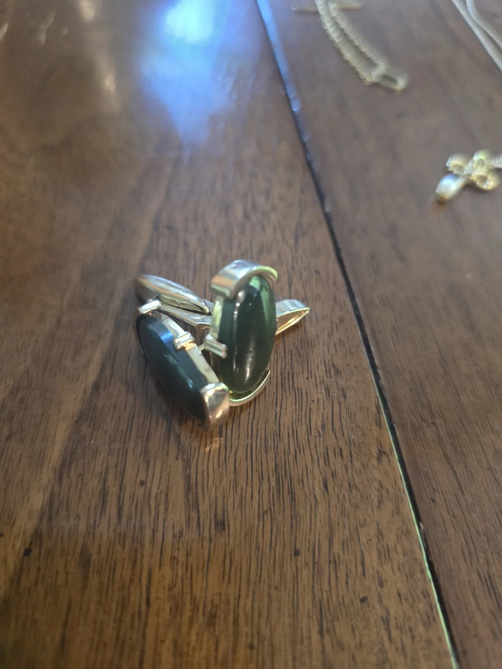 Gold-Tone Swank Green Oval Stone Cufflinks for Men
